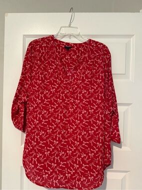 Torrid Red Bow-Print V-Neck Blouse Harper Style